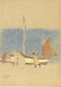 Joseph E.Southall Fishermen and Boat on the Shore oil painting